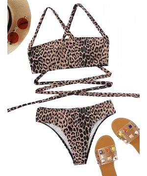 Women's Sexy Swimwear Criss Cross Leoprad Print Cheeky Bottom Bikini Set - Multi Color - CC194XK2MLD $21.51-Sets