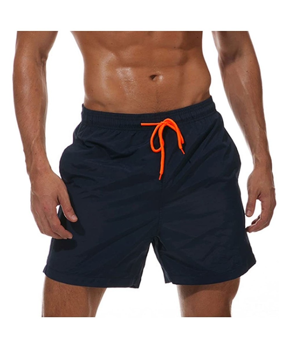 Men's Quick Dry Swim Trunks Bathing Suit Beach Shorts with Mesh Lining - Navy - CB1800O8R9R $14.08-Trunks