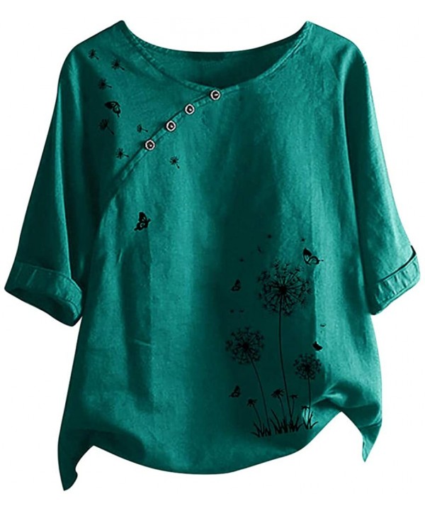 Plus Size Tops for Women 2020 Women's Casual Shirts Printed Button Half Sleeve Blouse Shirts Tunics Tops - Green2 - CZ19068SU...