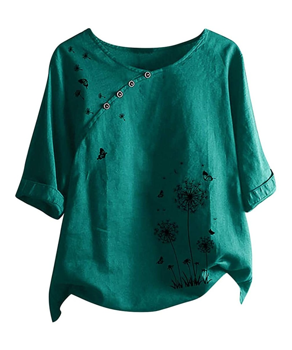 Plus Size Tops for Women 2020 Women's Casual Shirts Printed Button Half Sleeve Blouse Shirts Tunics Tops - Green2 - CZ19068SU...