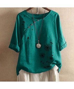 Plus Size Tops for Women 2020 Women's Casual Shirts Printed Button Half Sleeve Blouse Shirts Tunics Tops - Green2 - CZ19068SU...