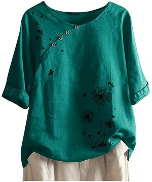 Plus Size Tops for Women 2020 Women's Casual Shirts Printed Button Half Sleeve Blouse Shirts Tunics Tops - Green2 - CZ19068SU...