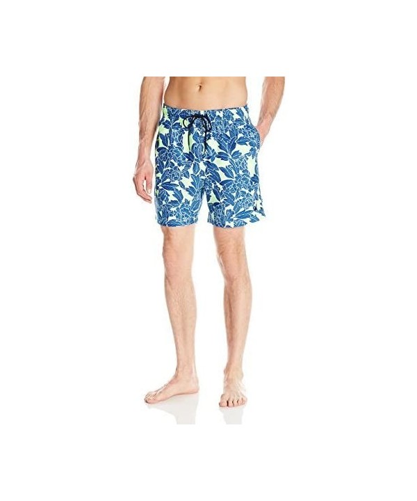 Men's Quick Dry Floral Print Swim Trunk - Patina Green - C612N85K8XE $25.47-Trunks