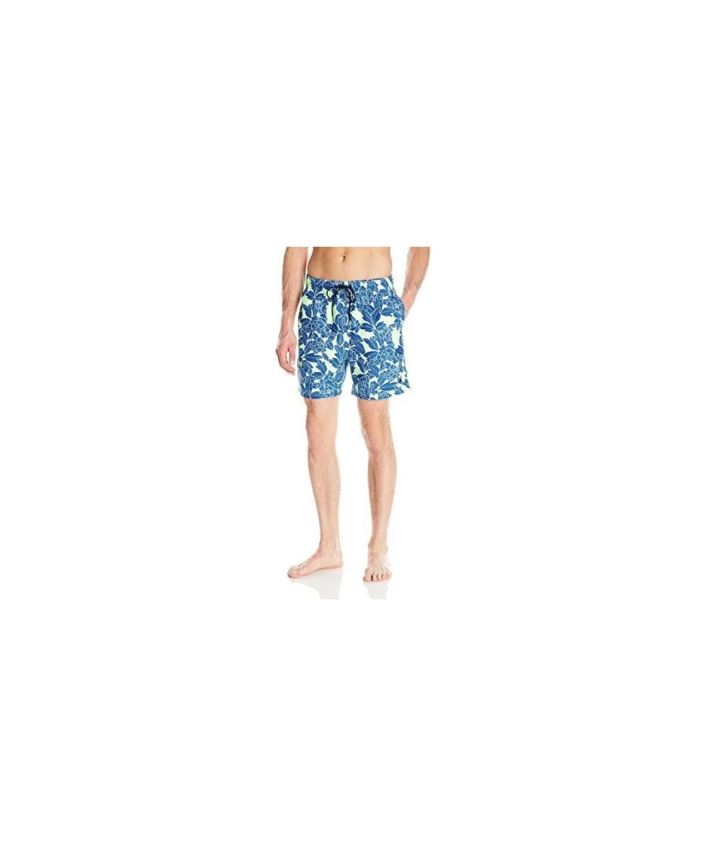 Men's Quick Dry Floral Print Swim Trunk - Patina Green - C612N85K8XE $25.47-Trunks