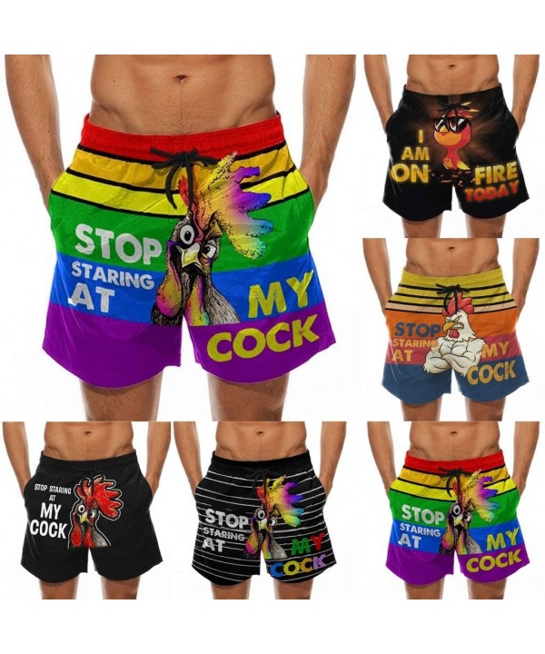 Men Drawstring Cock Print Beer Festival Beach Trouser Pants Printed Beach Work Casual Shorts - C-multi - C819DHOT9AG $12.54-B...