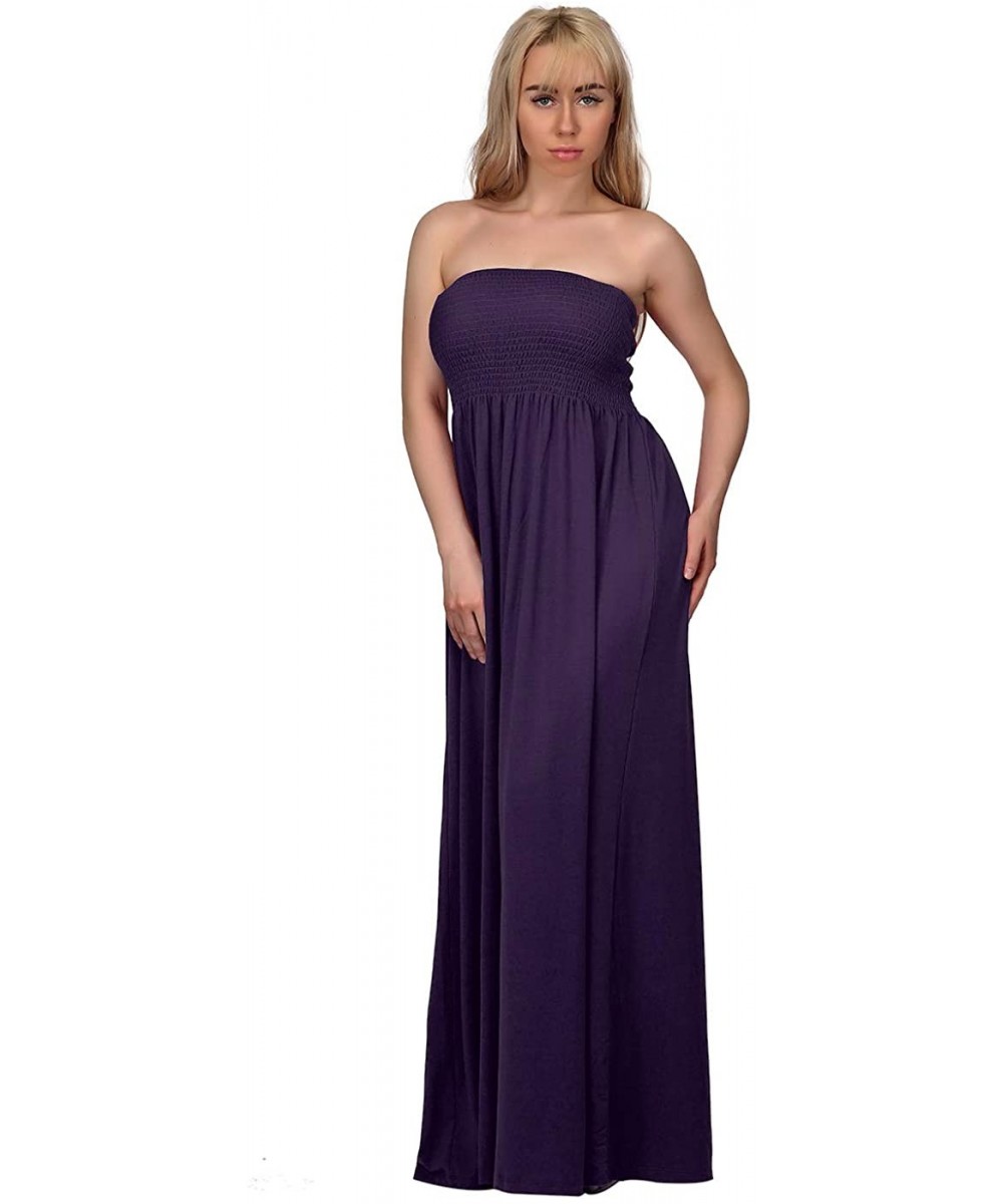 Women's Strapless Maxi Dress Plus Size Tube Top Long Skirt Sundress Cover Up - Purple - C51863LQ04C $19.05-Cover-Ups