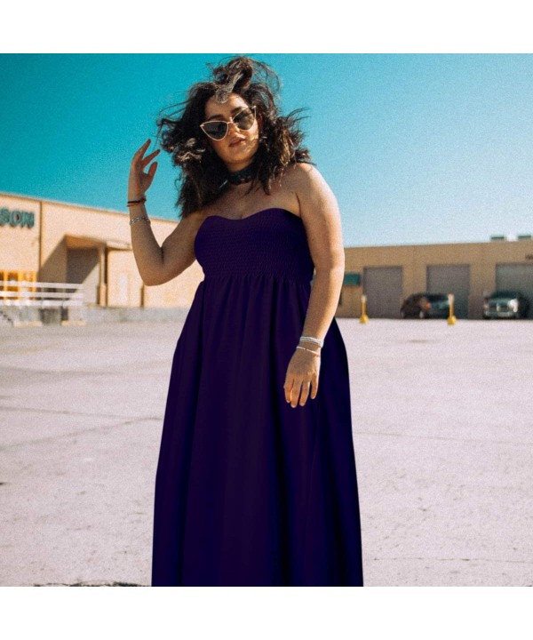 Women's Strapless Maxi Dress Plus Size Tube Top Long Skirt Sundress Cover Up - Purple - C51863LQ04C $19.05-Cover-Ups