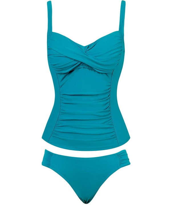 Womens Ruched Tankini Swimsuit Tummy Control Bathing Suit Twist Front Top & Hipster Botoom - Aqua Blue - C018T6MQIL5 $31.06-T...