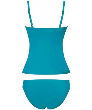 Womens Ruched Tankini Swimsuit Tummy Control Bathing Suit Twist Front Top & Hipster Botoom - Aqua Blue - C018T6MQIL5 $31.06-T...