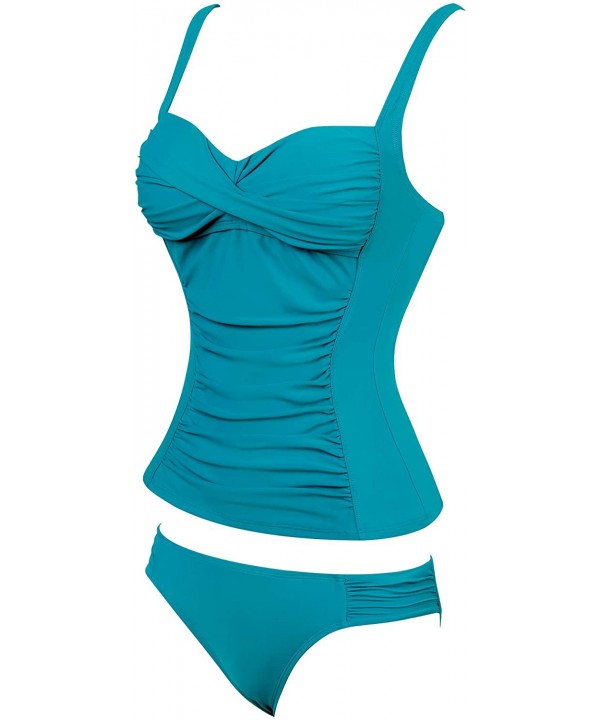 Womens Ruched Tankini Swimsuit Tummy Control Bathing Suit Twist Front Top & Hipster Botoom - Aqua Blue - C018T6MQIL5 $31.06-T...