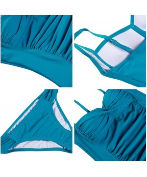 Womens Ruched Tankini Swimsuit Tummy Control Bathing Suit Twist Front Top & Hipster Botoom - Aqua Blue - C018T6MQIL5 $31.06-T...