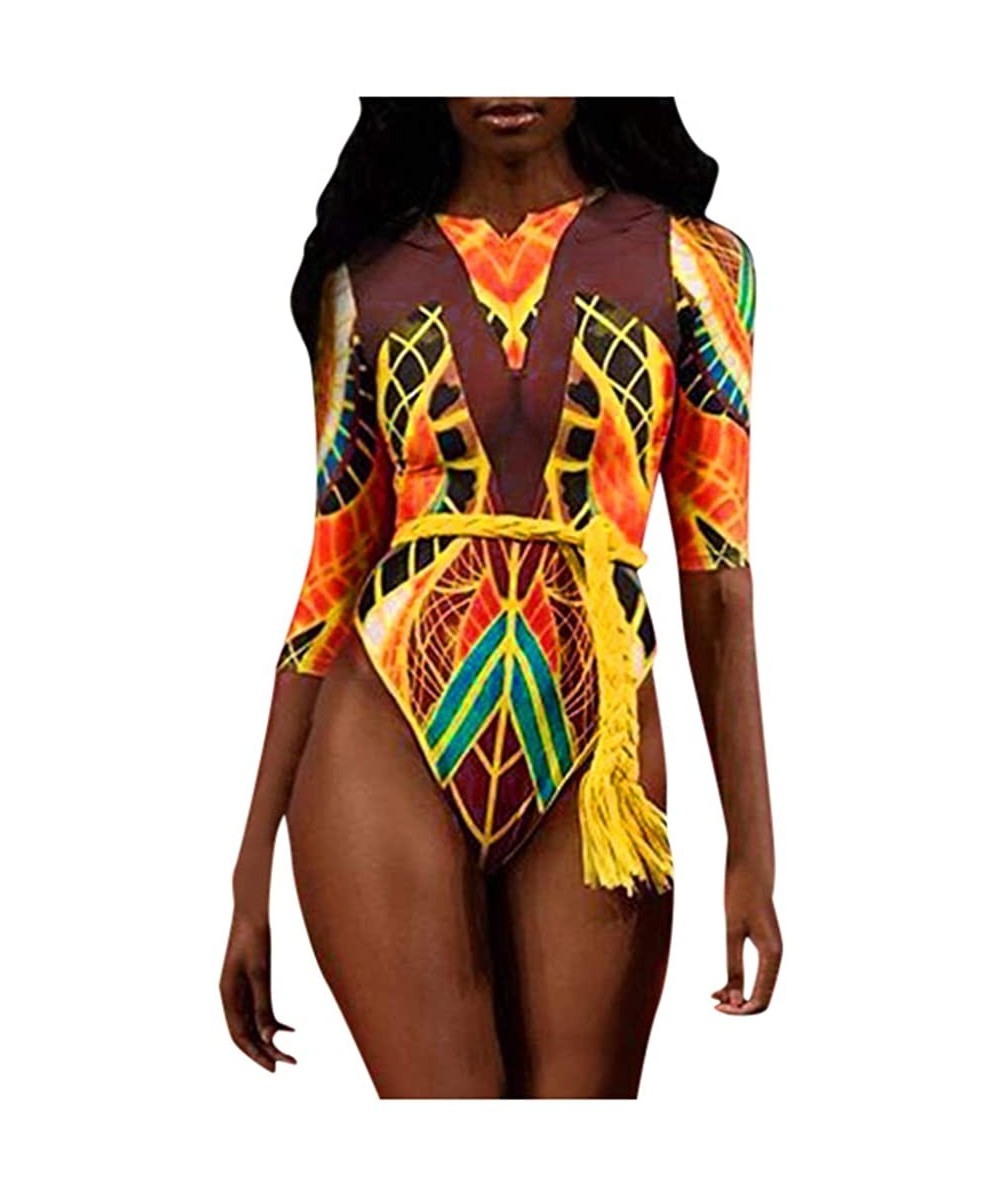 2020 Womens Summer Swimsuits African Totem Dashiki Printed Ethnic Swimwear Push Up Padded Novelty Beachwear 094 Gold - CY1967...