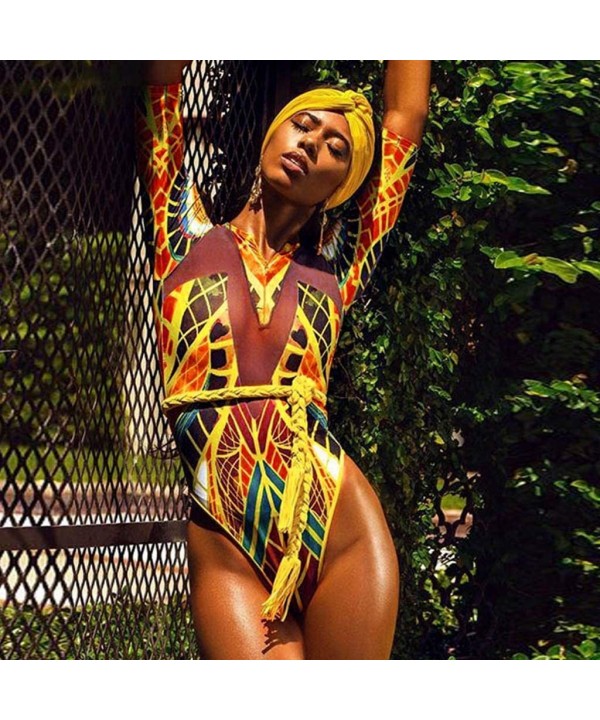 2020 Womens Summer Swimsuits African Totem Dashiki Printed Ethnic Swimwear Push Up Padded Novelty Beachwear 094 Gold - CY1967...