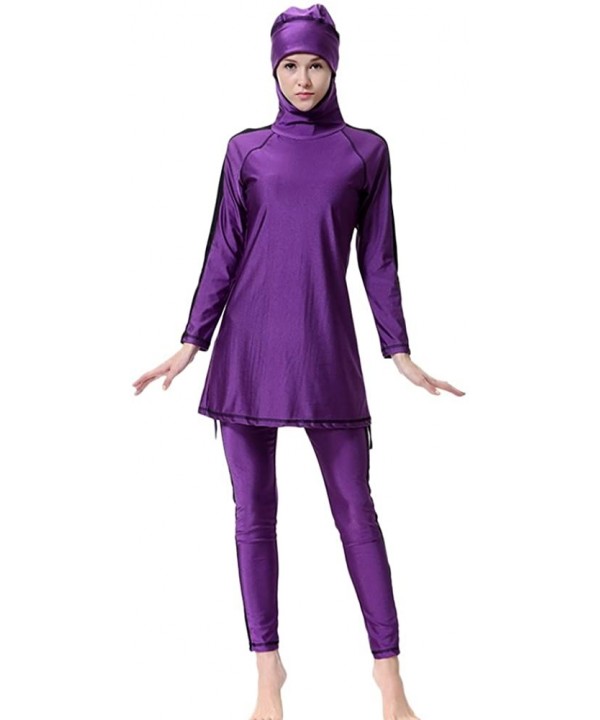 Womens Muslim Islamic Full Cover Burkini Sun Protection Swimsuit with Hijab - Purple - C018GLM2AL4 $22.11-Tankinis