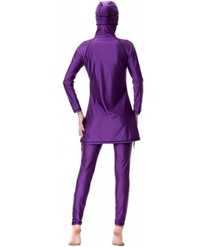 Womens Muslim Islamic Full Cover Burkini Sun Protection Swimsuit with Hijab - Purple - C018GLM2AL4 $22.11-Tankinis