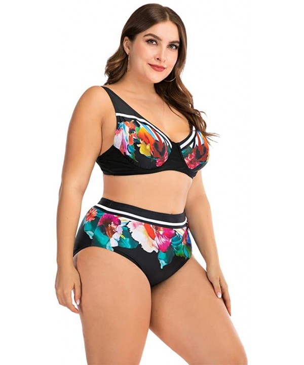 Plus Size Womens High-Waisted Bikini Set Two Pieces Beach Swimwear Bathing Suit Swimsuits - 012 Multicolor - CQ194DSIGC5 $17....