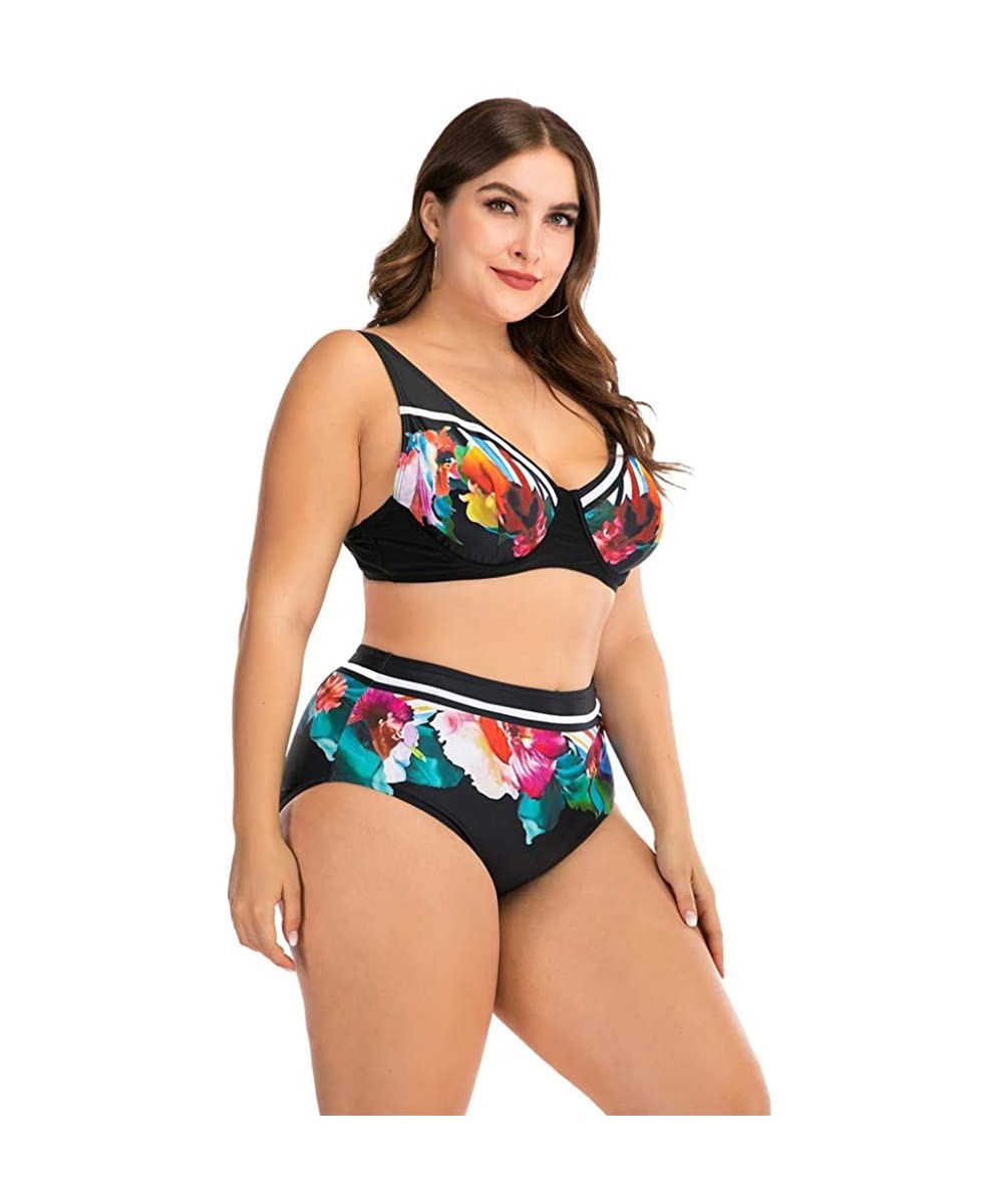 Plus Size Womens High-Waisted Bikini Set Two Pieces Beach Swimwear Bathing Suit Swimsuits - 012 Multicolor - CQ194DSIGC5 $17....