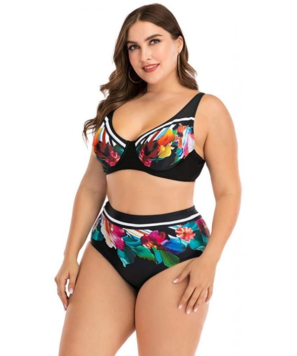 Plus Size Womens High-Waisted Bikini Set Two Pieces Beach Swimwear Bathing Suit Swimsuits - 012 Multicolor - CQ194DSIGC5 $17....