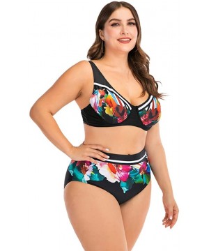 Plus Size Womens High-Waisted Bikini Set Two Pieces Beach Swimwear Bathing Suit Swimsuits - 012 Multicolor - CQ194DSIGC5 $17....