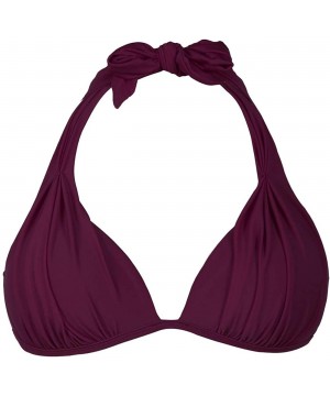 Women's Push Up Halter Bikini Top Ruched Swim Top Bra Size Triangle Bikini Top Swimwear - Burgundy - C918O80HY04 $14.48-Tops