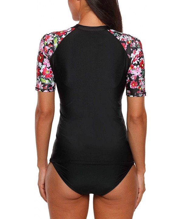 Women's Rash Guard Short Sleeve Rashguard Sun Protection Shirt UPF 50+ - Black-floral - C818ED4UYK5 $21.93-Rash Guards