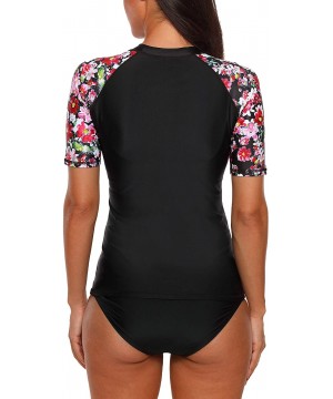 Women's Rash Guard Short Sleeve Rashguard Sun Protection Shirt UPF 50+ - Black-floral - C818ED4UYK5 $21.93-Rash Guards