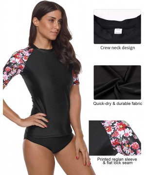 Women's Rash Guard Short Sleeve Rashguard Sun Protection Shirt UPF 50+ - Black-floral - C818ED4UYK5 $21.93-Rash Guards