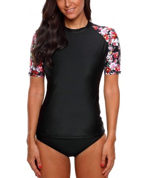 Women's Rash Guard Short Sleeve Rashguard Sun Protection Shirt UPF 50+ - Black-floral - C818ED4UYK5 $21.93-Rash Guards