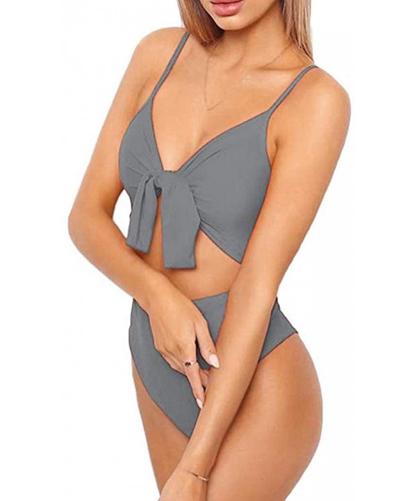 One Piece Swimsuits for Women Spaghetti Strap Tie Knot Front Cutout High Cut Swim Suit Sexy Bathing Suits Ulanda - A1 Gray - ...