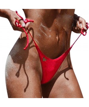 Women Brazilian Cut Bikini Bottom G-String Thong Bathing Beach Swimsuit Swimwear - Red - CS1945YRZIG $7.53-Bottoms