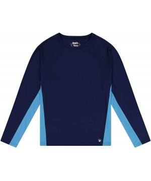 Men's UPF 50+ Swim Shirt - Long Sleeve Quick Dry Rashguard - Turq / Navy Color Block Panel - C81874YK9WU $13.49-Rash Guards