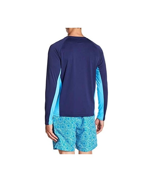 Men's UPF 50+ Swim Shirt - Long Sleeve Quick Dry Rashguard - Turq / Navy Color Block Panel - C81874YK9WU $13.49-Rash Guards