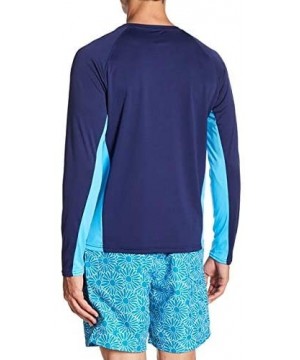 Men's UPF 50+ Swim Shirt - Long Sleeve Quick Dry Rashguard - Turq / Navy Color Block Panel - C81874YK9WU $13.49-Rash Guards