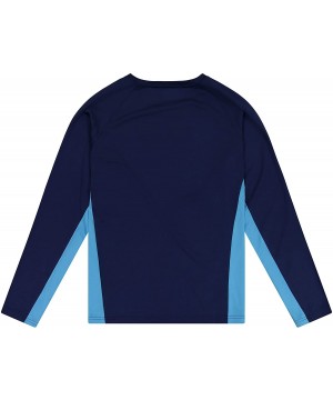 Men's UPF 50+ Swim Shirt - Long Sleeve Quick Dry Rashguard - Turq / Navy Color Block Panel - C81874YK9WU $13.49-Rash Guards