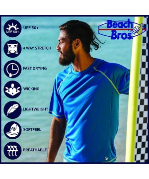 Men's UPF 50+ Swim Shirt - Long Sleeve Quick Dry Rashguard - Turq / Navy Color Block Panel - C81874YK9WU $13.49-Rash Guards