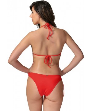 Women's Sexy Bikini Set- Swimsuit- Tie Side Triangle Halter Neck Two Piece - Orange - CO18NT2N9KW $12.91-Sets