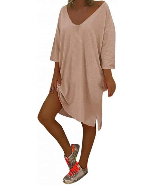 Women V Neck Feminino Vesti Caftan Boho Beach Cover Plus Size Baggy Dress - Khaki - CH18RAXINK2 $13.17-Cover-Ups