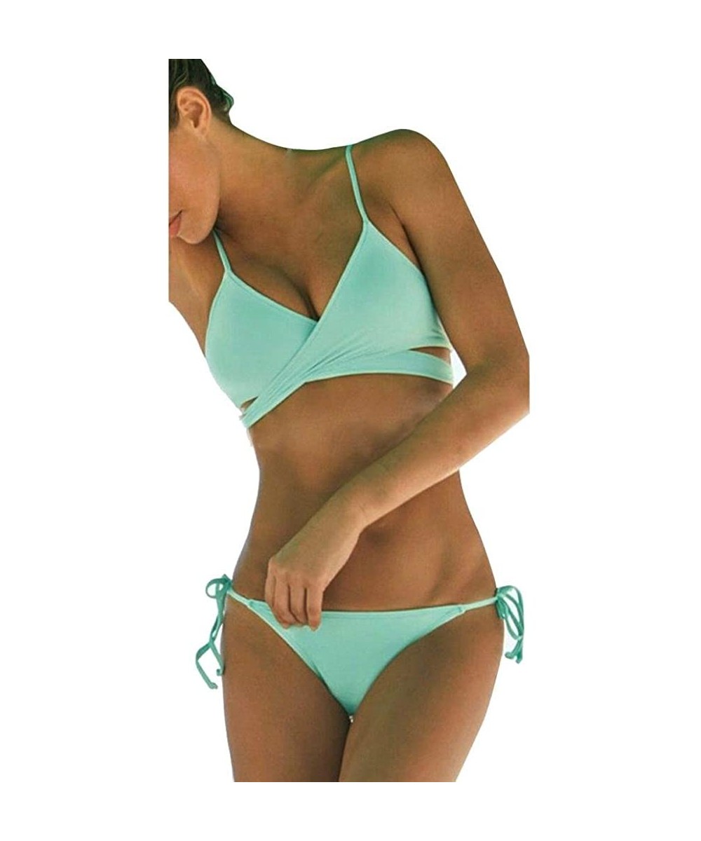 Sexy Women Bandage Bikini Set Push Up Padded Bra Swimsuit Triangle Bathing Suit - Green - CJ1804ALUYG $11.60-Sets