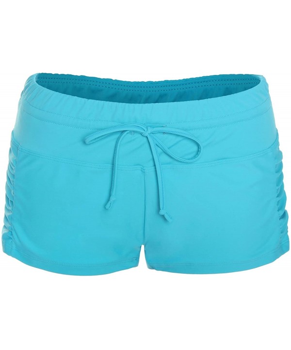 Women's Ruched Side Boy Short Swim Bottoms - Sea Blue - C112LY00PV5 $18.86-Bottoms