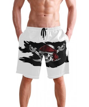 Mens Swim Trunks Skull Cacti Cactus Beach Board Shorts - Pirate Flag With Skull and Sabers - C918NX9HDKX $23.77-Racing