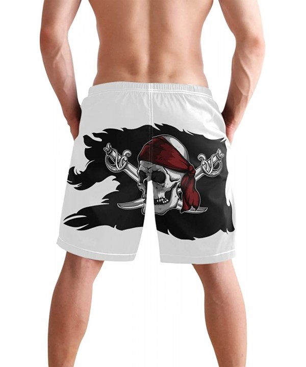 Mens Swim Trunks Skull Cacti Cactus Beach Board Shorts - Pirate Flag With Skull and Sabers - C918NX9HDKX $23.77-Racing