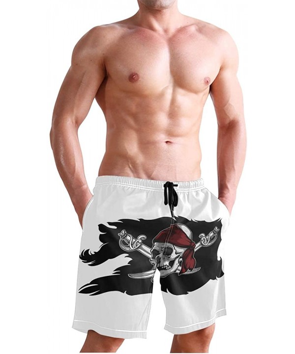 Mens Swim Trunks Skull Cacti Cactus Beach Board Shorts - Pirate Flag With Skull and Sabers - C918NX9HDKX $23.77-Racing