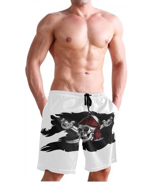 Mens Swim Trunks Skull Cacti Cactus Beach Board Shorts - Pirate Flag With Skull and Sabers - C918NX9HDKX $23.77-Racing