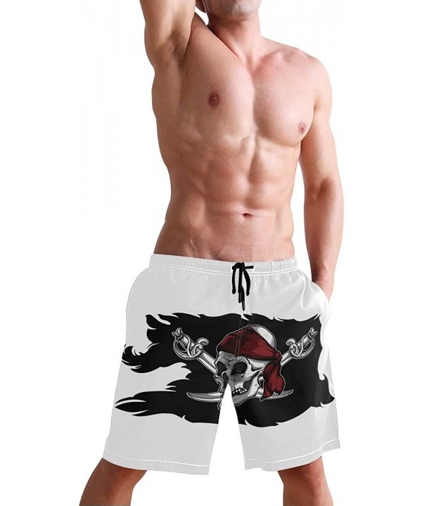 Mens Swim Trunks Skull Cacti Cactus Beach Board Shorts - Pirate Flag With Skull and Sabers - C918NX9HDKX $23.77-Racing