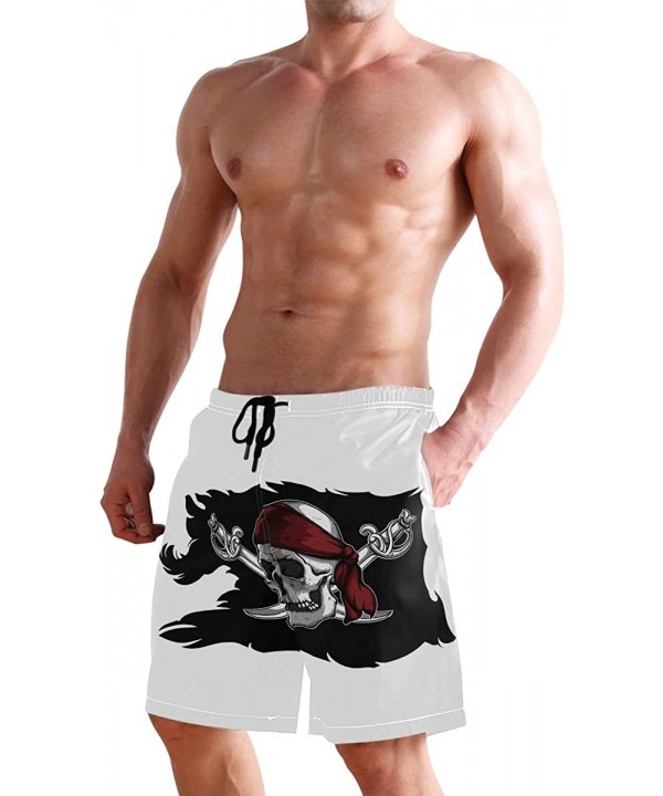 Mens Swim Trunks Skull Cacti Cactus Beach Board Shorts - Pirate Flag With Skull and Sabers - C918NX9HDKX $23.77-Racing