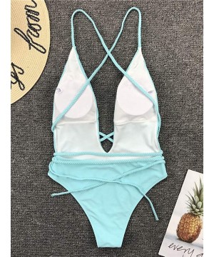 Womens Sexy Deep V Neck High Waist Multi-Way Bandage One Piece Swimsuits Swimwear - Light Blue - C118RTT5NGN $15.81-Sets