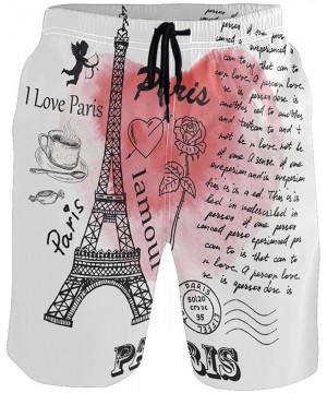 Mens Surfing Shorts Ice Hockey Player Skeleton Swim Trunks Shorts - I Love Paris Eiffel Tower - C7192OMQKXX $24.25-Board Shorts