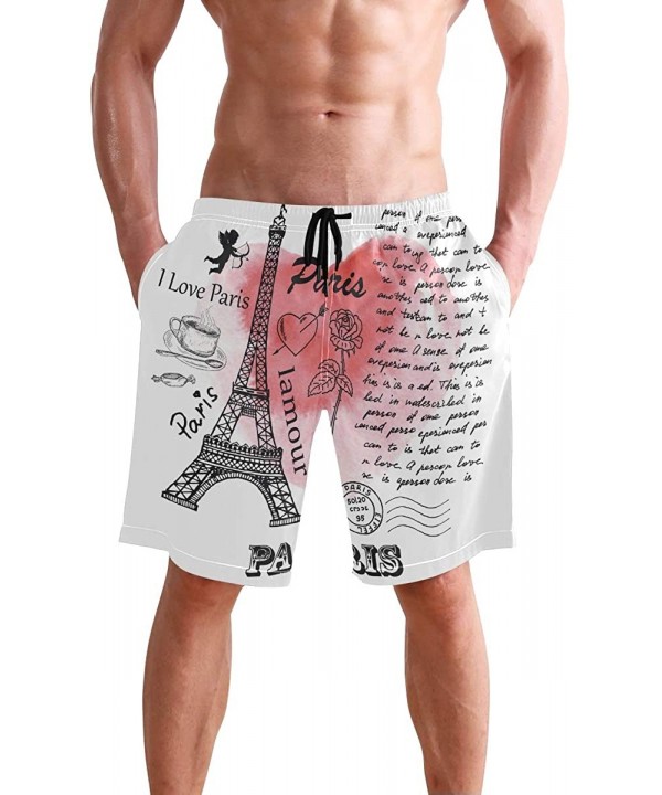 Mens Surfing Shorts Ice Hockey Player Skeleton Swim Trunks Shorts - I Love Paris Eiffel Tower - C7192OMQKXX $24.25-Board Shorts