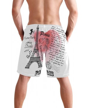 Mens Surfing Shorts Ice Hockey Player Skeleton Swim Trunks Shorts - I Love Paris Eiffel Tower - C7192OMQKXX $24.25-Board Shorts