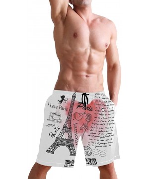 Mens Surfing Shorts Ice Hockey Player Skeleton Swim Trunks Shorts - I Love Paris Eiffel Tower - C7192OMQKXX $24.25-Board Shorts